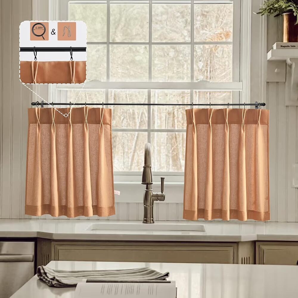 LIMON HOME Linen Kitchen Curtains Pinch Pleat Cafe Curtains